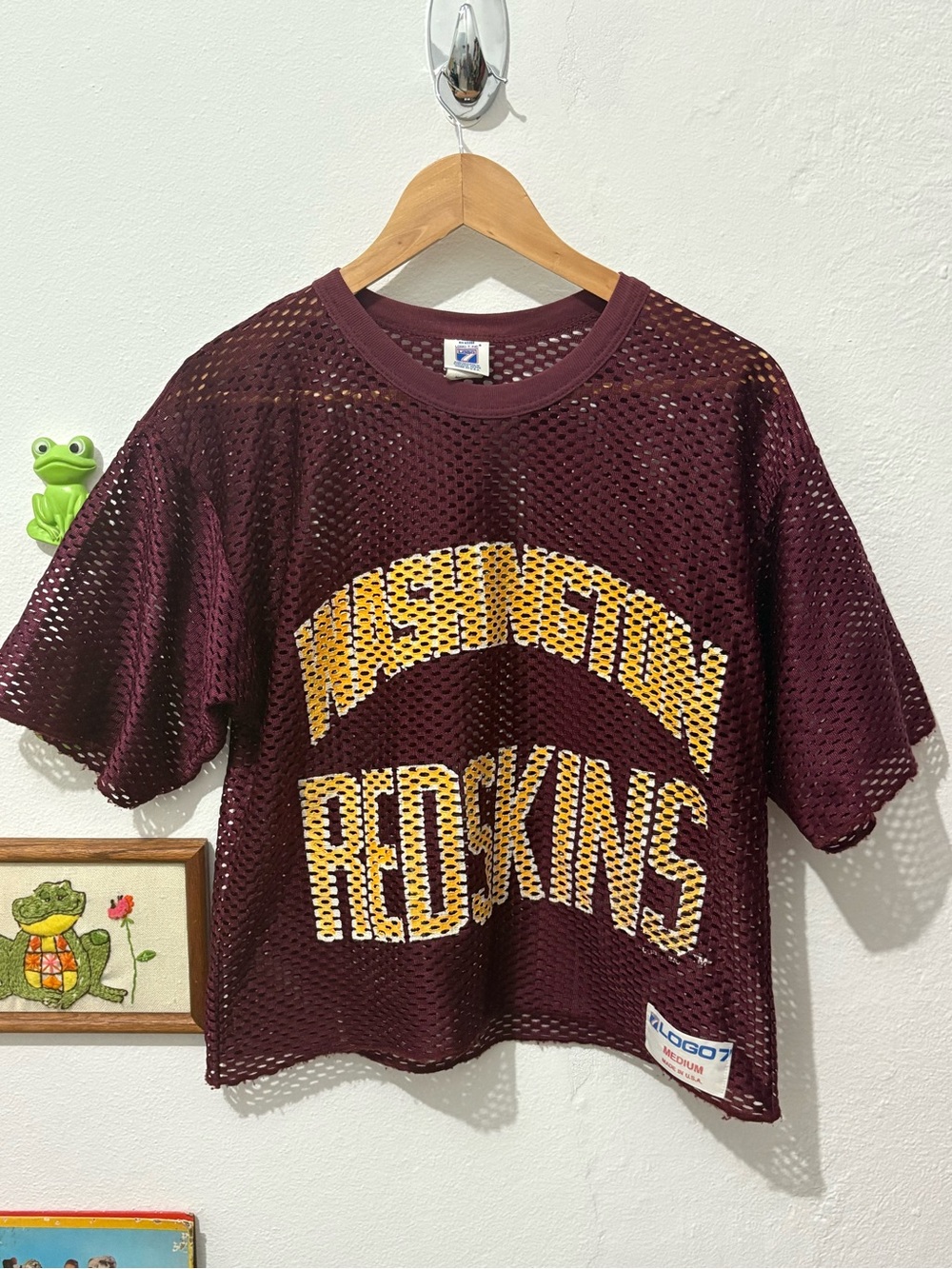 Vintage LOGO 7 Burgundy Washington Redskins Mesh Crop Jersey